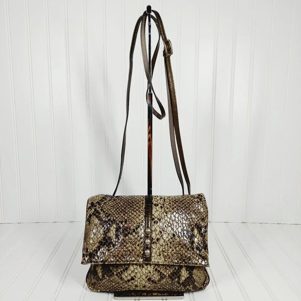 BRIGHTON Tan, Brown, Snake Skin Print SMALL Crossbody-Organizer Bag 0175